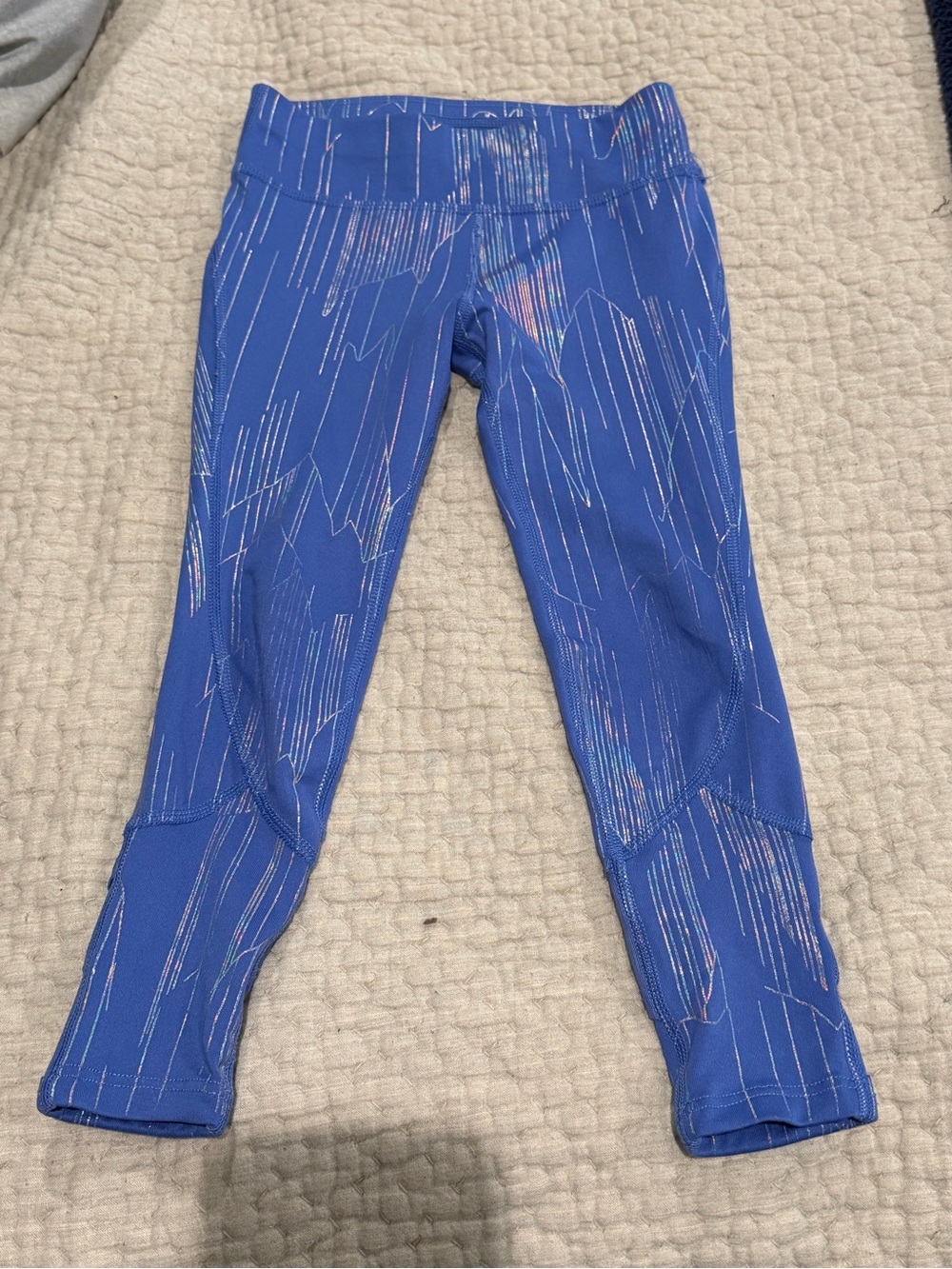All in Motion Girls Blue Iridescent Print Leggings XS 4/5 Mesh Detail